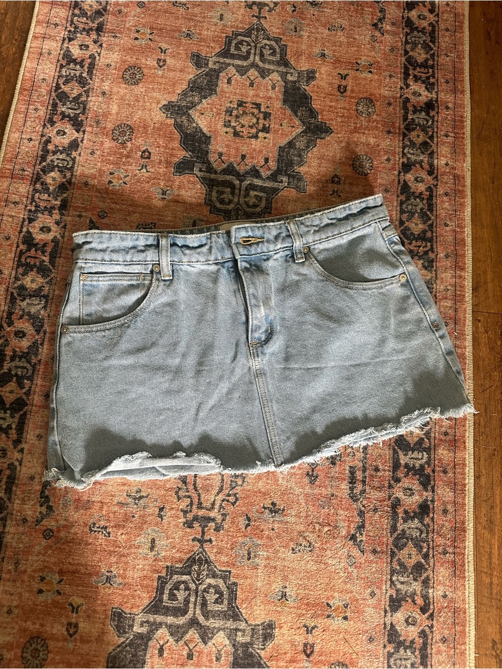 Abrand A’99 Low skirt Blue Denim Mini Skirt with Frayed Hem